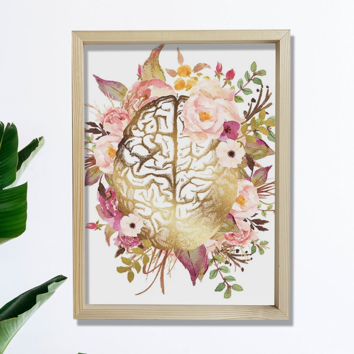 Anatomik Beyin Baskısı, Çiçekli Beyin Posteri, Terapi Ofis Dekoru, Terapist Ofis Dekoru