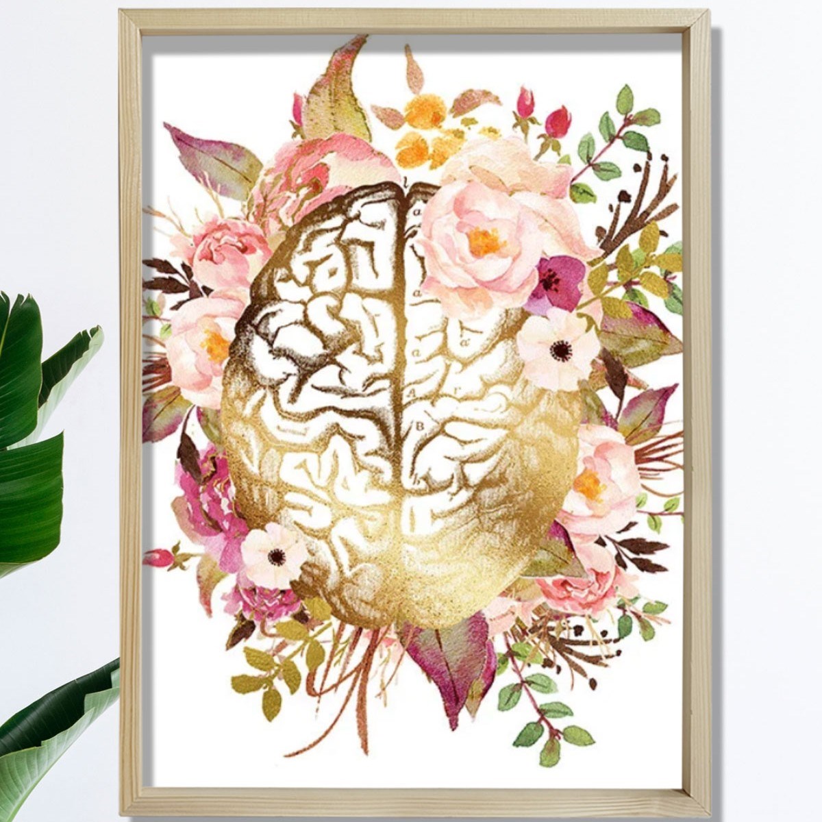 Anatomik Beyin Baskısı, Çiçekli Beyin Posteri, Terapi Ofis Dekoru, Terapist Ofis Dekoru