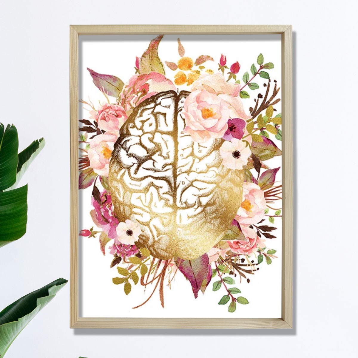 Anatomik Beyin Baskısı, Çiçekli Beyin Posteri, Terapi Ofis Dekoru, Terapist Ofis Dekoru