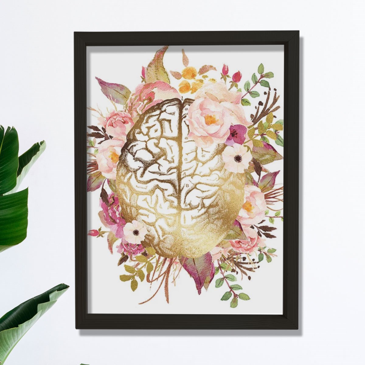 Anatomik Beyin Baskısı, Çiçekli Beyin Posteri, Terapi Ofis Dekoru, Terapist Ofis Dekoru