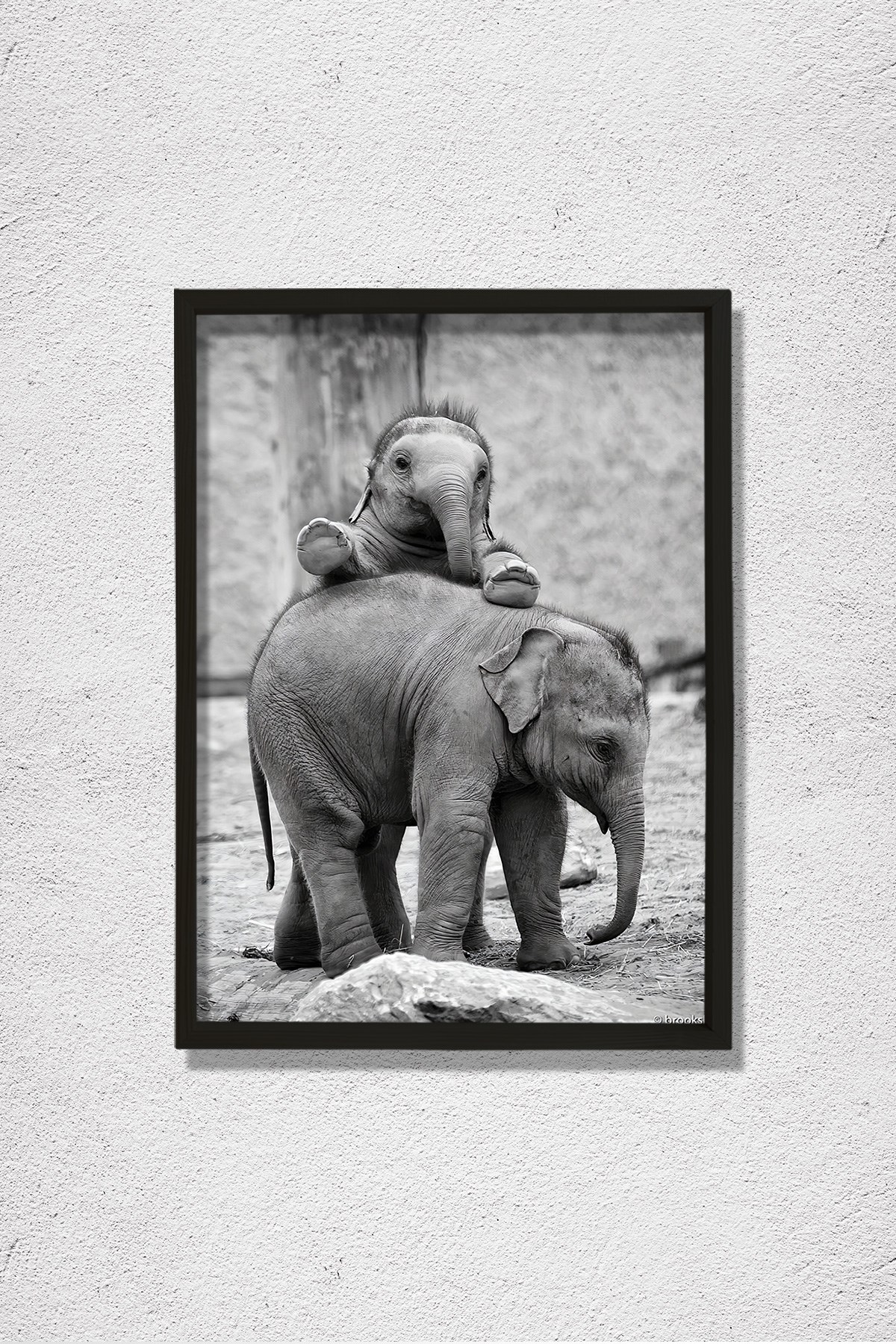Anne Fil ve Yavrusu Doğal Ahşap Duvar Tablosu