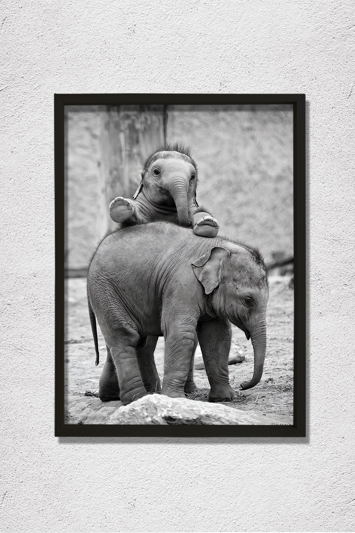 Anne Fil ve Yavrusu Doğal Ahşap Duvar Tablosu