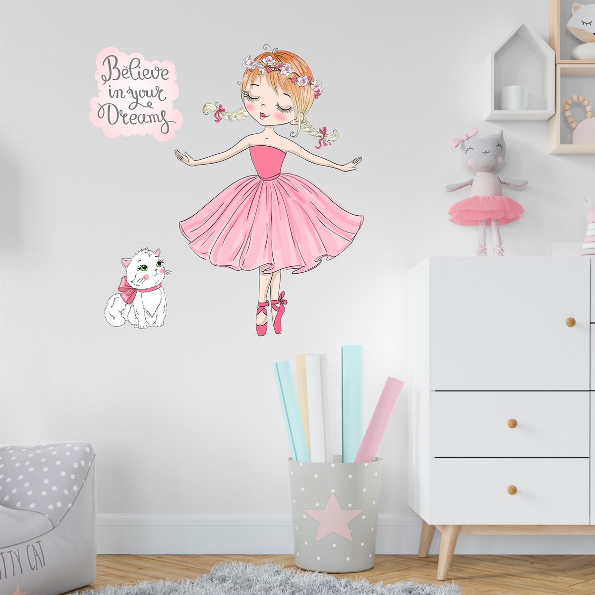 Dekor Loft Balerin ve Kedi Çocuk Odası Sticker CS-848