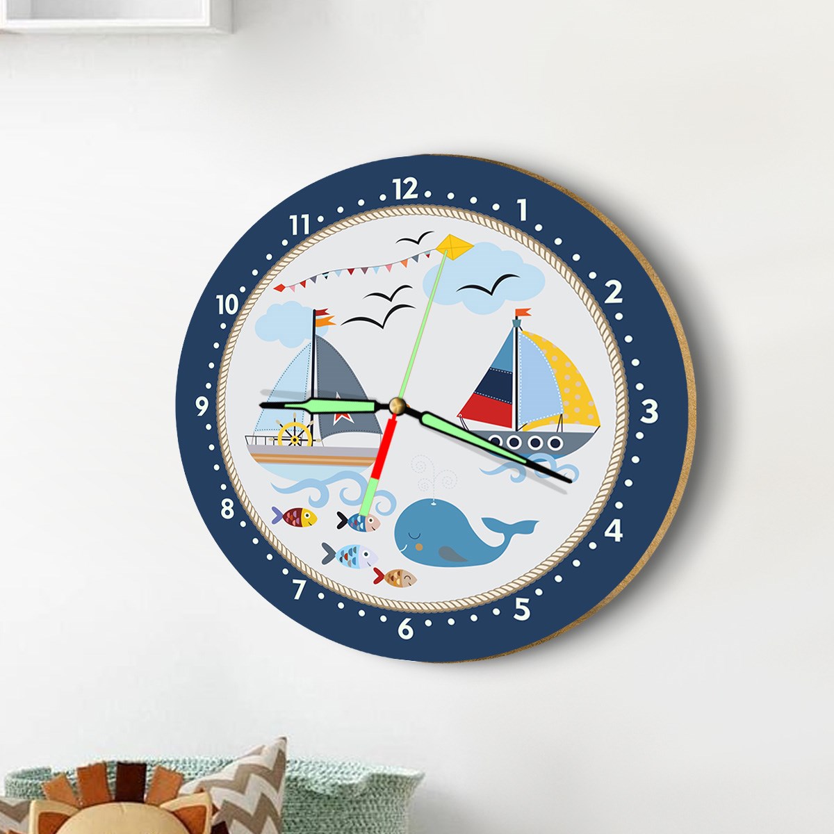 Dekor Loft Fosforlu Gece Parlayan Çocuk Odası Duvar Saati Denizci Rüyası