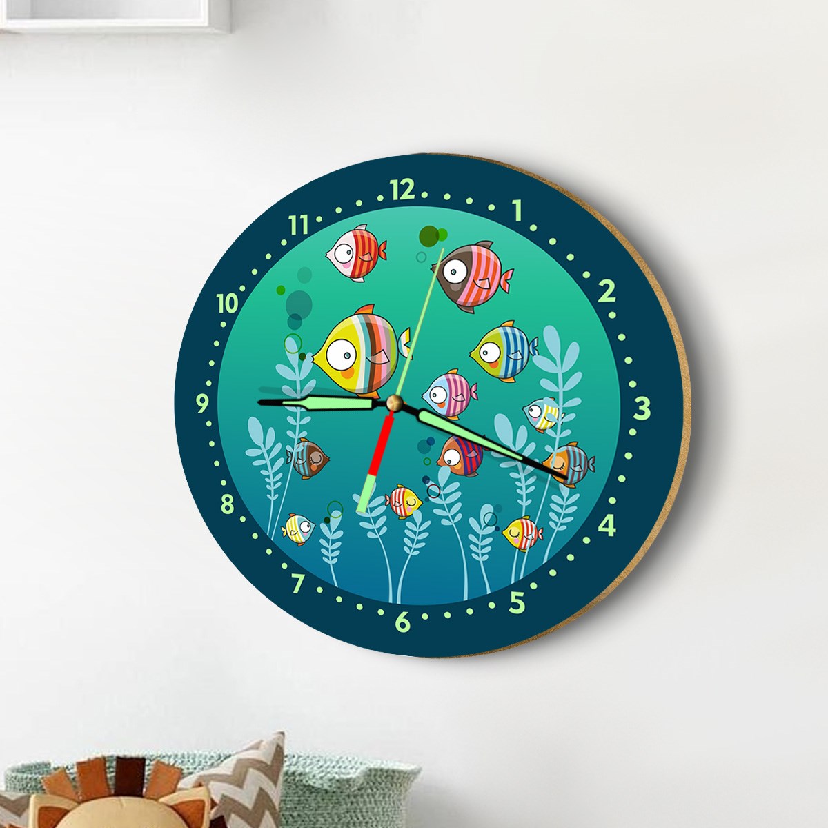 Dekor Loft Fosforlu Gece Parlayan Çocuk Odası Duvar Saati Sualtı Dünyası