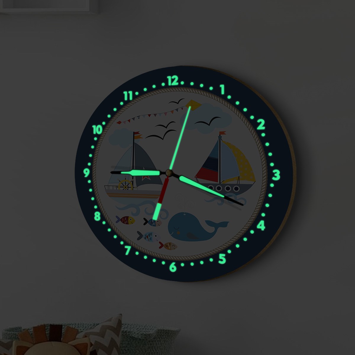 Dekor Loft Fosforlu Gece Parlayan Çocuk Odası Duvar Saati Denizci Rüyası