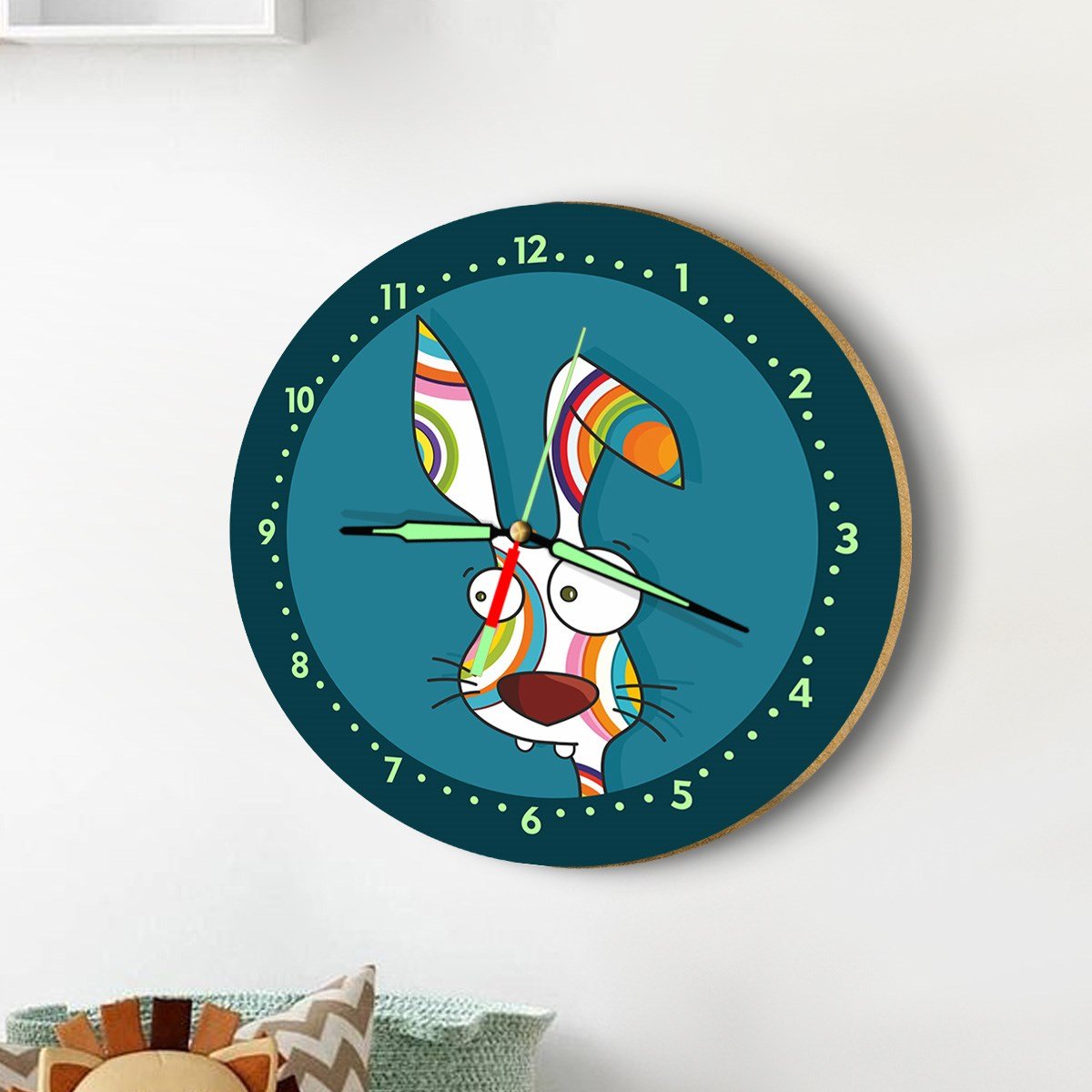 Dekor Loft Fosforlu Gece Parlayan Çocuk Odası Duvar Saati Tavşan