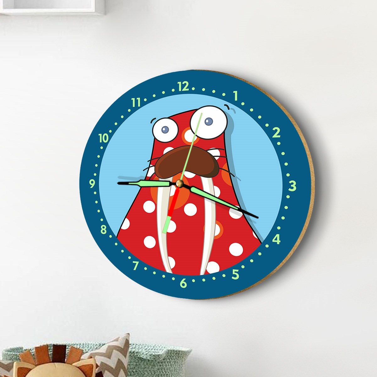 Dekor Loft Fosforlu Gece Parlayan Çocuk Odası Duvar Saati Deniz Aslanı