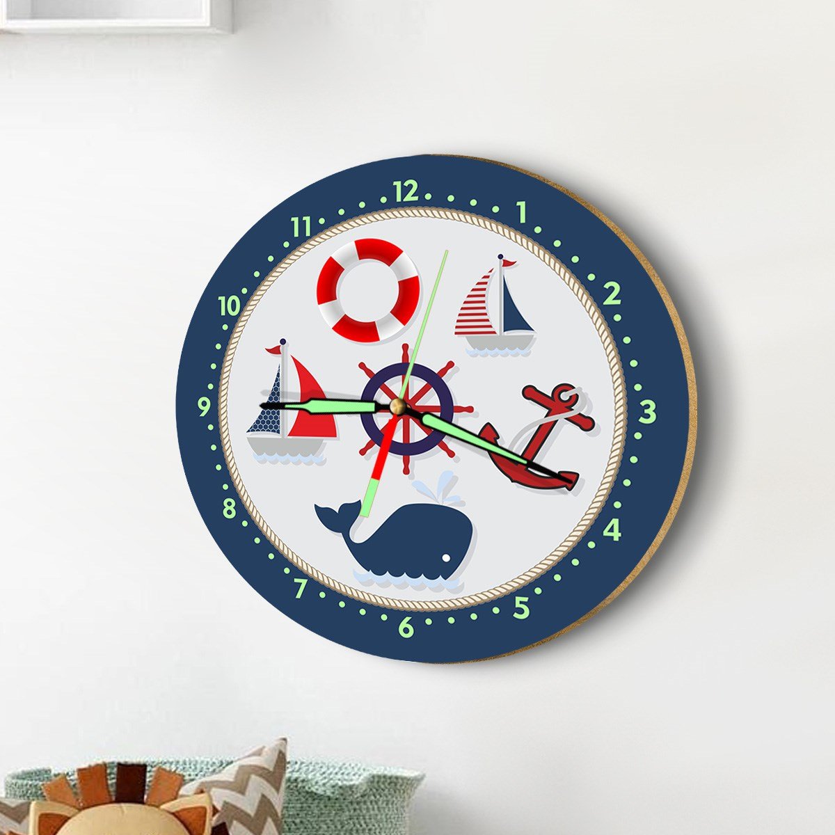 Dekor Loft Fosforlu Gece Parlayan Çocuk Odası Duvar Saati Denizci