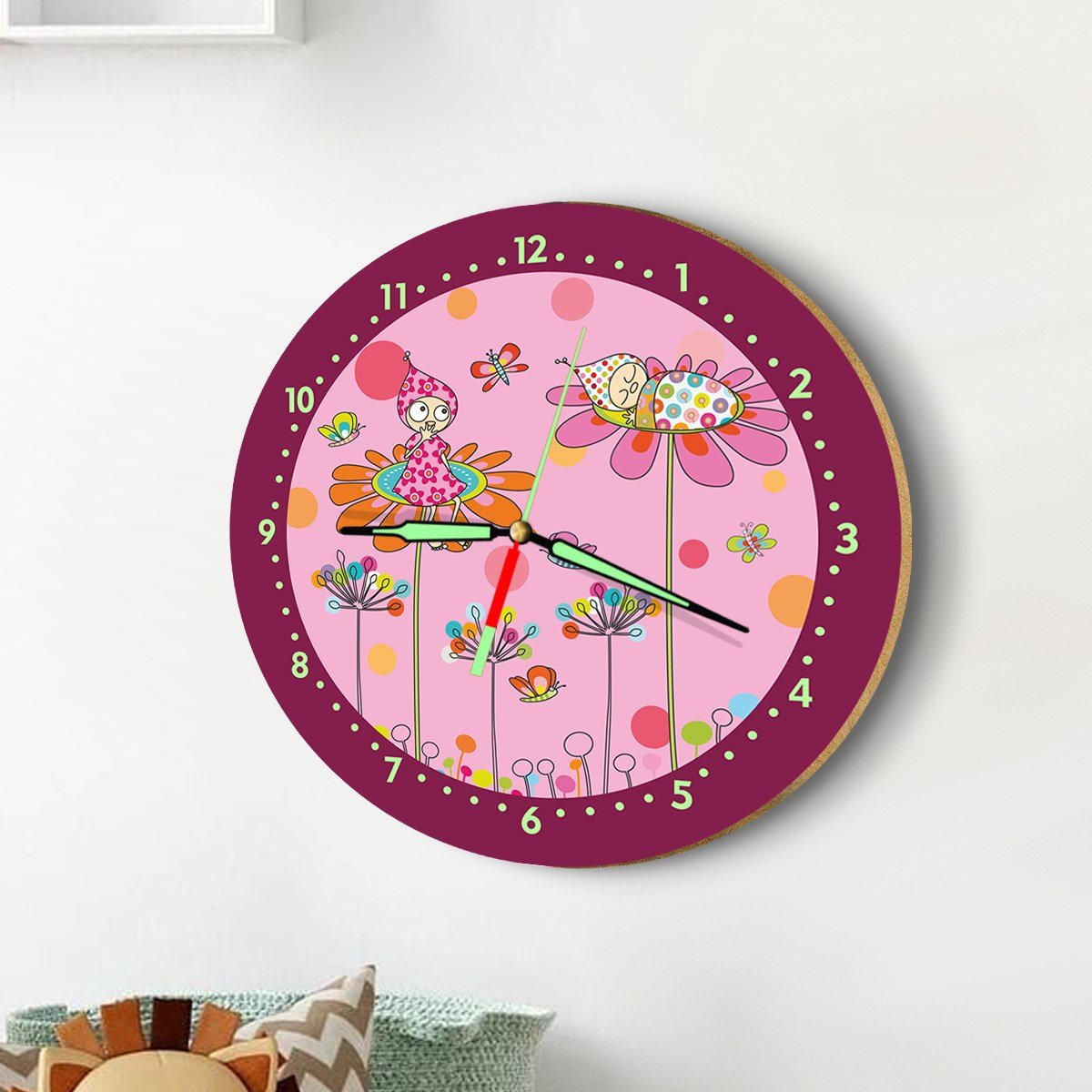 Dekor Loft Fosforlu Gece Parlayan Çocuk Odası Duvar Saati Ceren Bebek