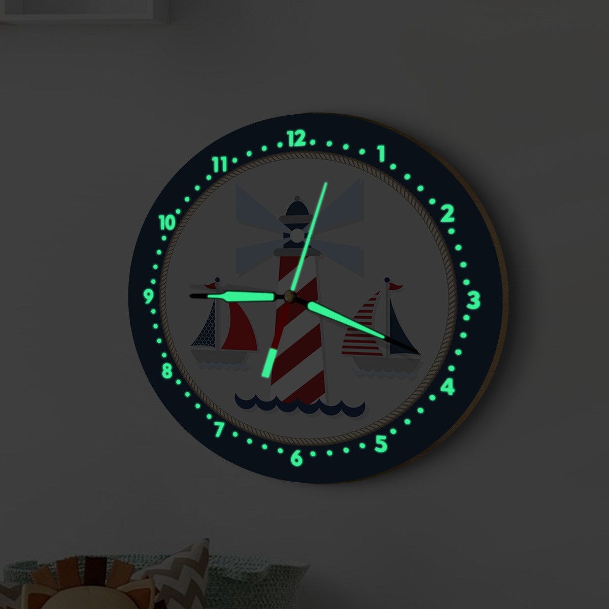 Dekor Loft Fosforlu Gece Parlayan Çocuk Odası Duvar Saati Denizci