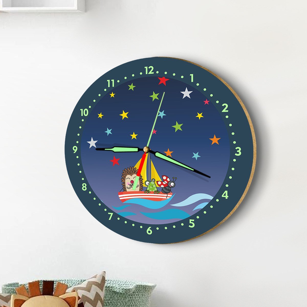 Dekor Loft Fosforlu Gece Parlayan Çocuk Odası Duvar Saati Şirin Denizciler