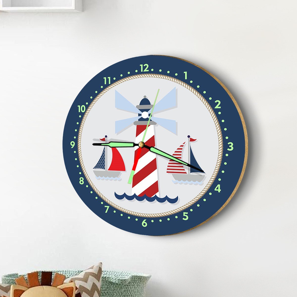 Dekor Loft Fosforlu Gece Parlayan Çocuk Odası Duvar Saati Denizci