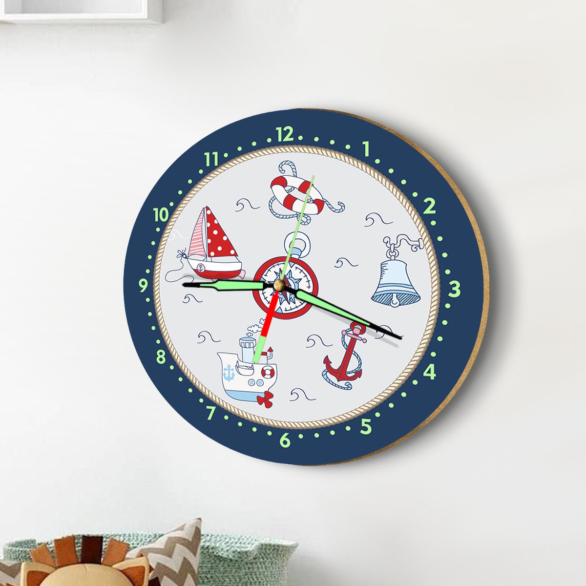 Dekor Loft Fosforlu Gece Parlayan Çocuk Odası Duvar Saati Denizci