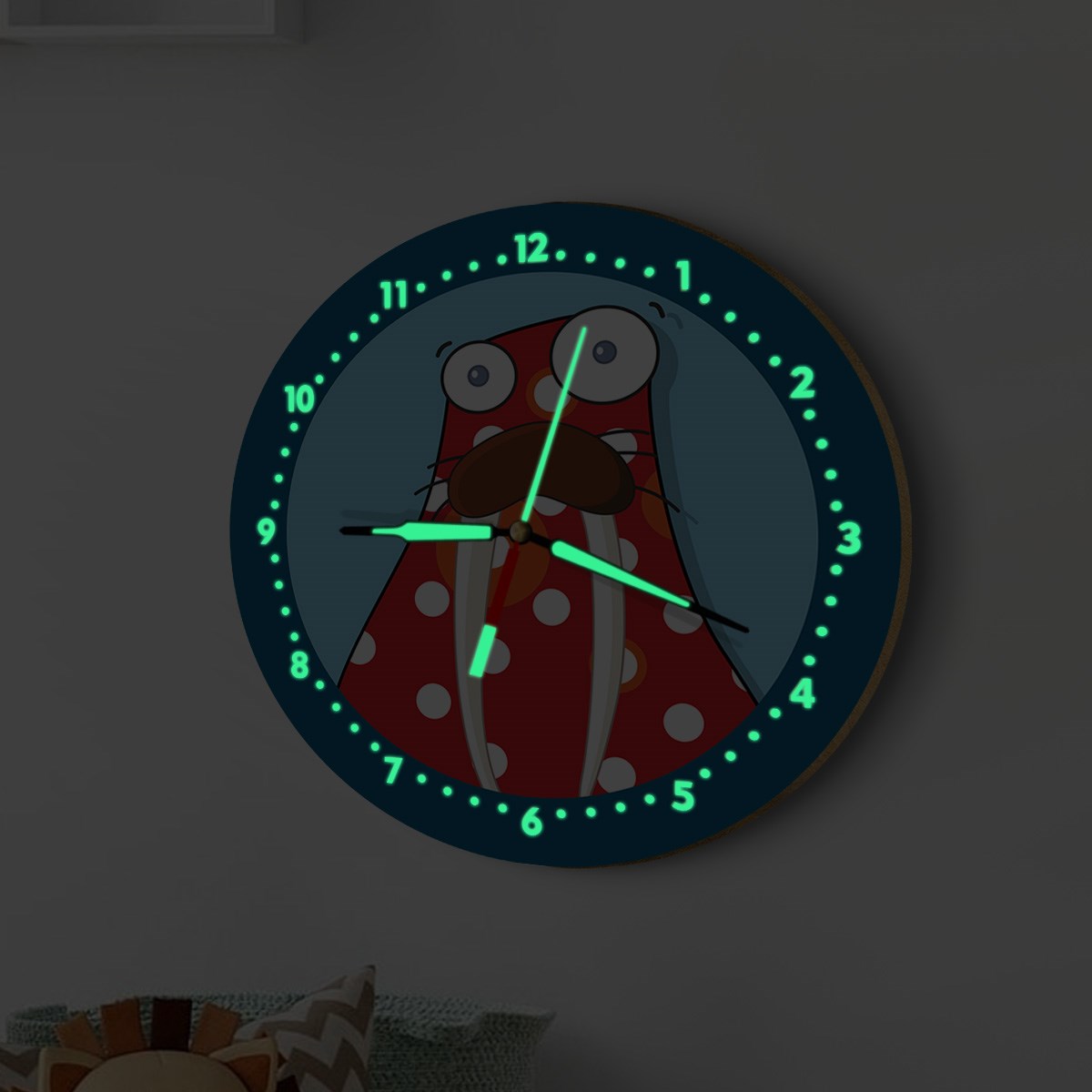 Dekor Loft Fosforlu Gece Parlayan Çocuk Odası Duvar Saati Deniz Aslanı