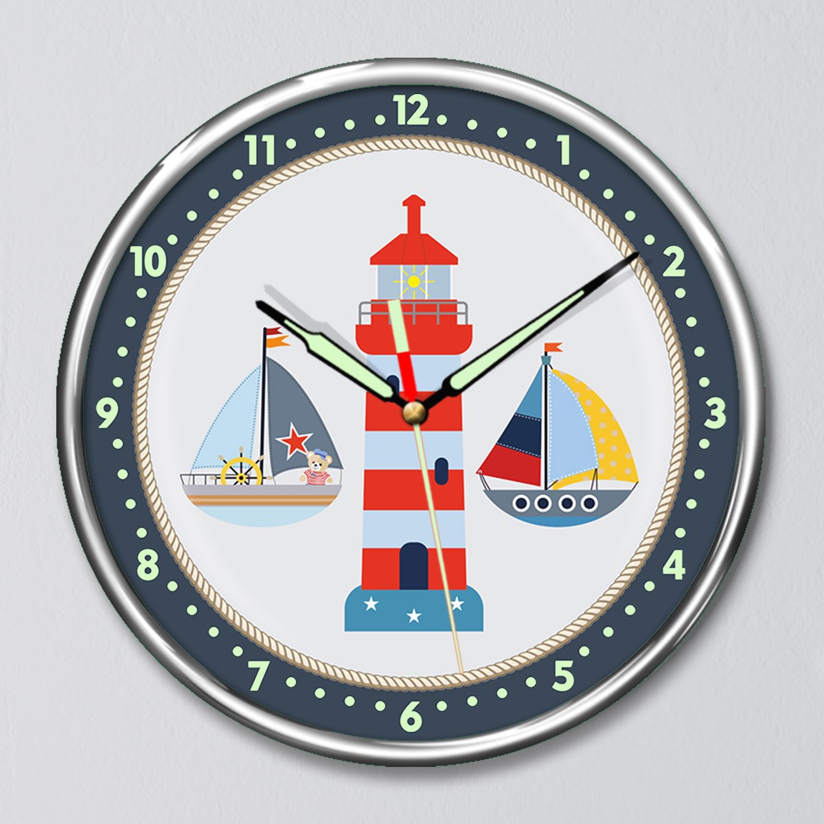 Dekor Loft Kırılmaz Cam Fosforlu Gece Parlayan Premium Çocuk Odası Duvar Saati Denizci