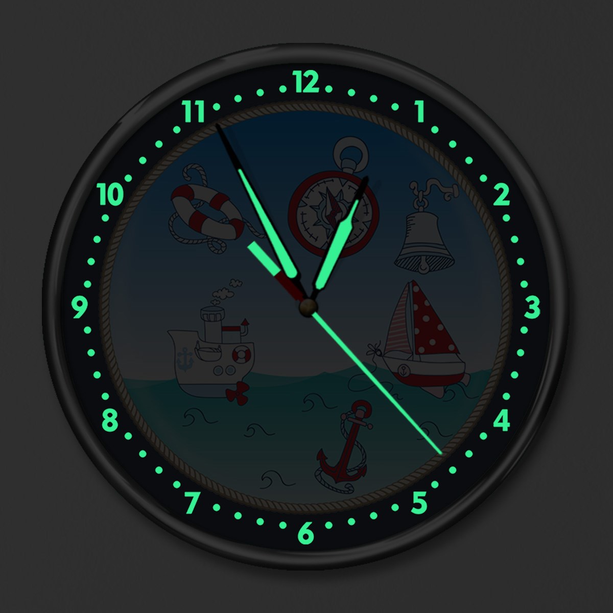 Dekor Loft Kırılmaz Cam Fosforlu Gece Parlayan Premium Çocuk Odası Duvar Saati Denizci