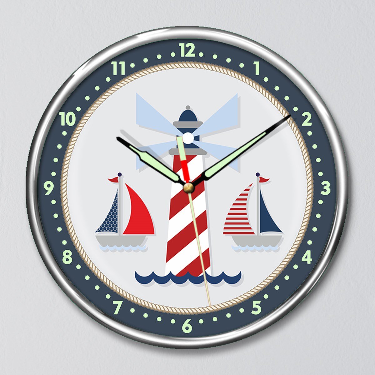 Dekor Loft Kırılmaz Cam Fosforlu Gece Parlayan Premium Çocuk Odası Duvar Saati Denizci