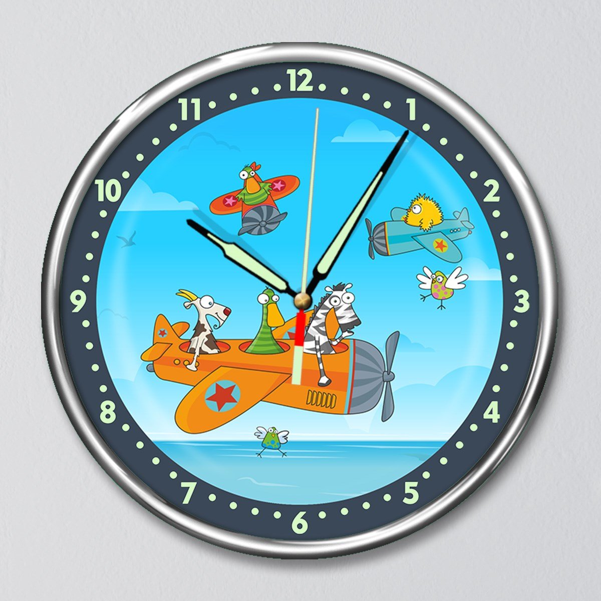 Dekor Loft Kırılmaz Cam Fosforlu Gece Parlayan Premium Çocuk Odası Duvar Saati Şirin Pilotlar