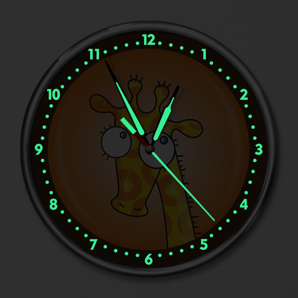 Dekor Loft Kırılmaz Cam Fosforlu Gece Parlayan Premium Çocuk Odası Duvar Saati Şirin Zürafa