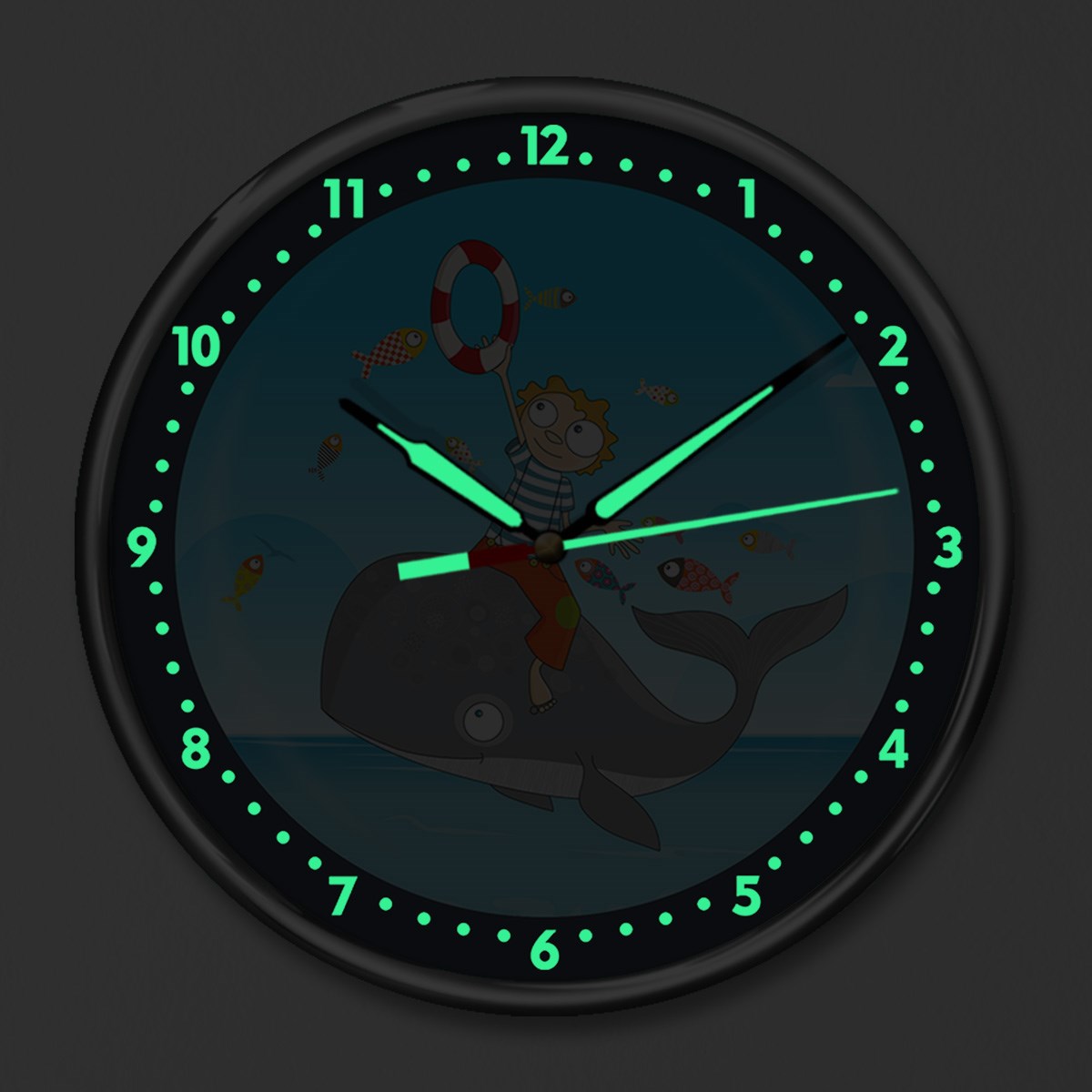 Dekor Loft Kırılmaz Cam Fosforlu Gece Parlayan Premium Çocuk Odası Duvar Saati Şirin Balina