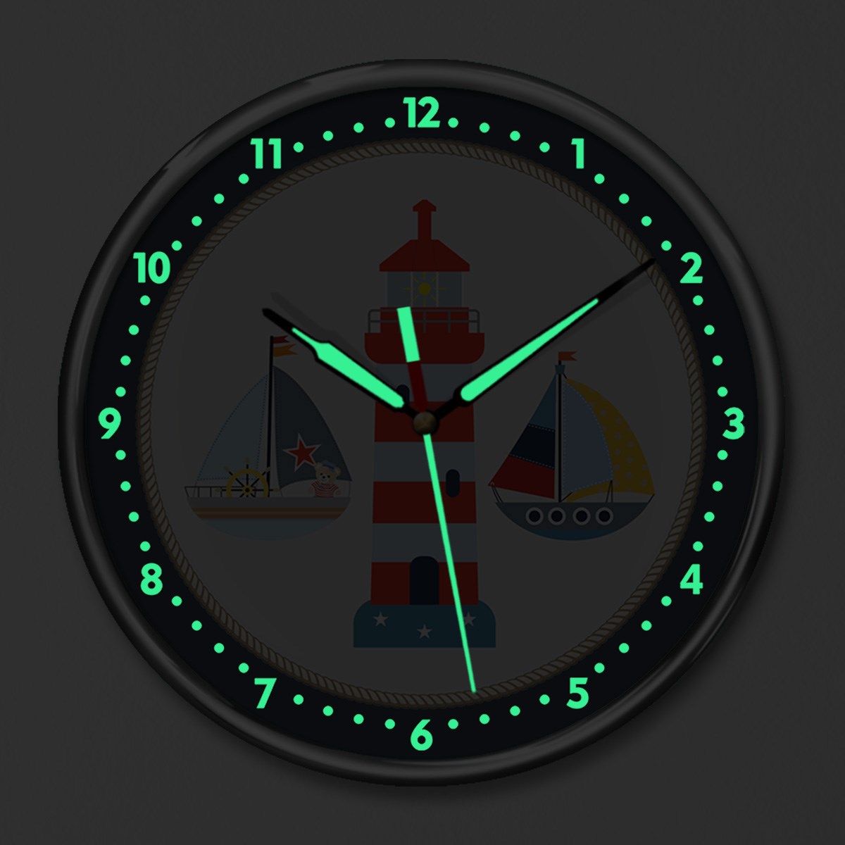 Dekor Loft Kırılmaz Cam Fosforlu Gece Parlayan Premium Çocuk Odası Duvar Saati Denizci