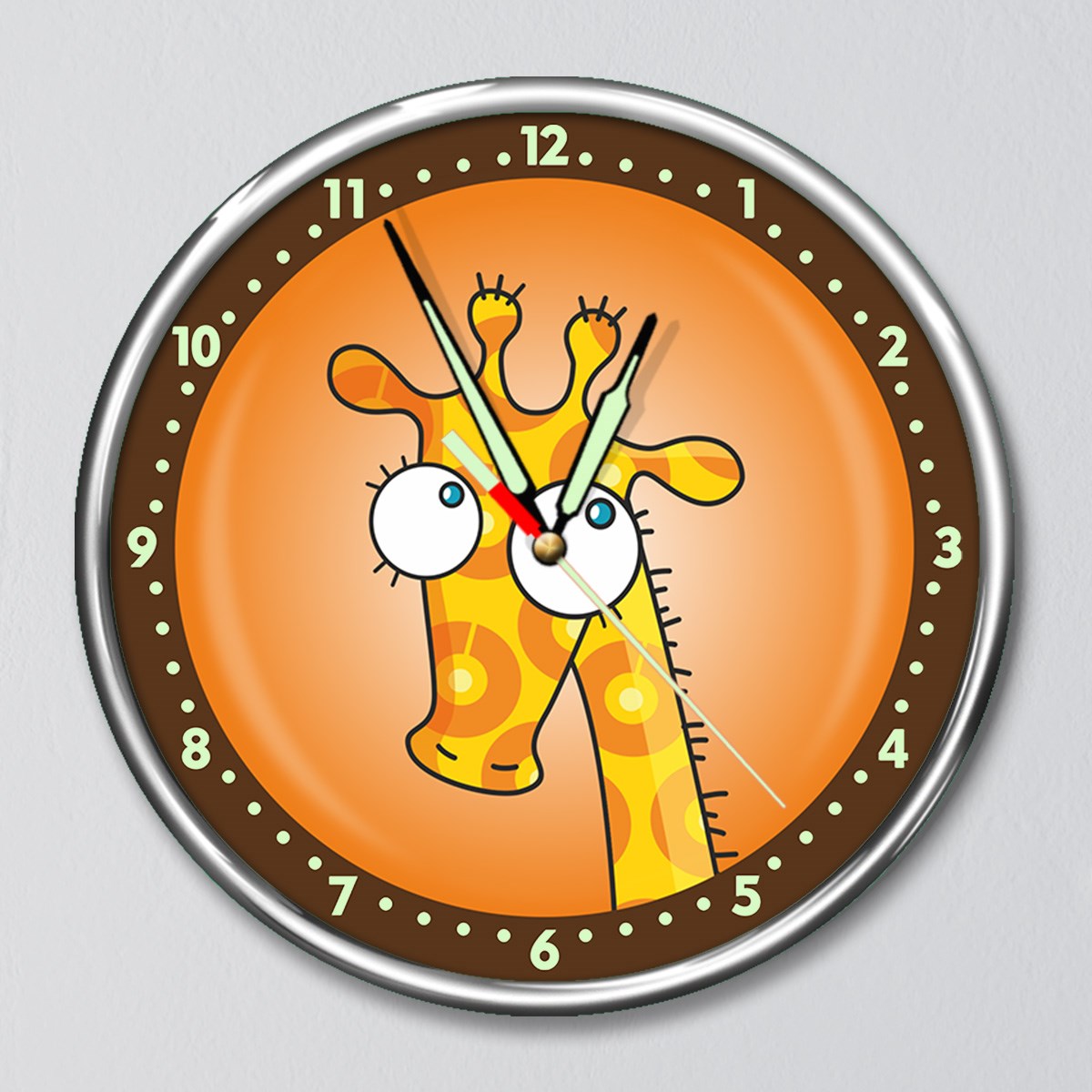 Dekor Loft Kırılmaz Cam Fosforlu Gece Parlayan Premium Çocuk Odası Duvar Saati Şirin Zürafa