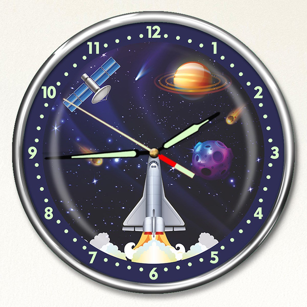 Dekor Loft Kırılmaz Cam Premium Gece Parlayan Uzay Bilimi Odası Duvar Saati