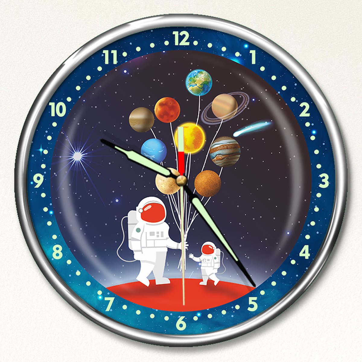 Dekor Loft Kırılmaz Cam Premium Gece Parlayan Gezegenleri Hakimi Çocuk Odası Duvar Saati