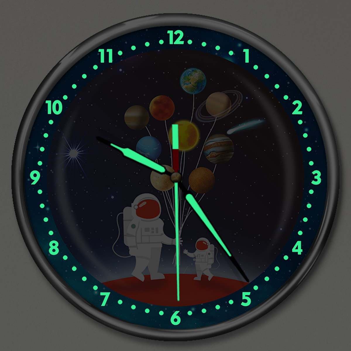 Dekor Loft Kırılmaz Cam Premium Gece Parlayan Gezegenleri Hakimi Çocuk Odası Duvar Saati