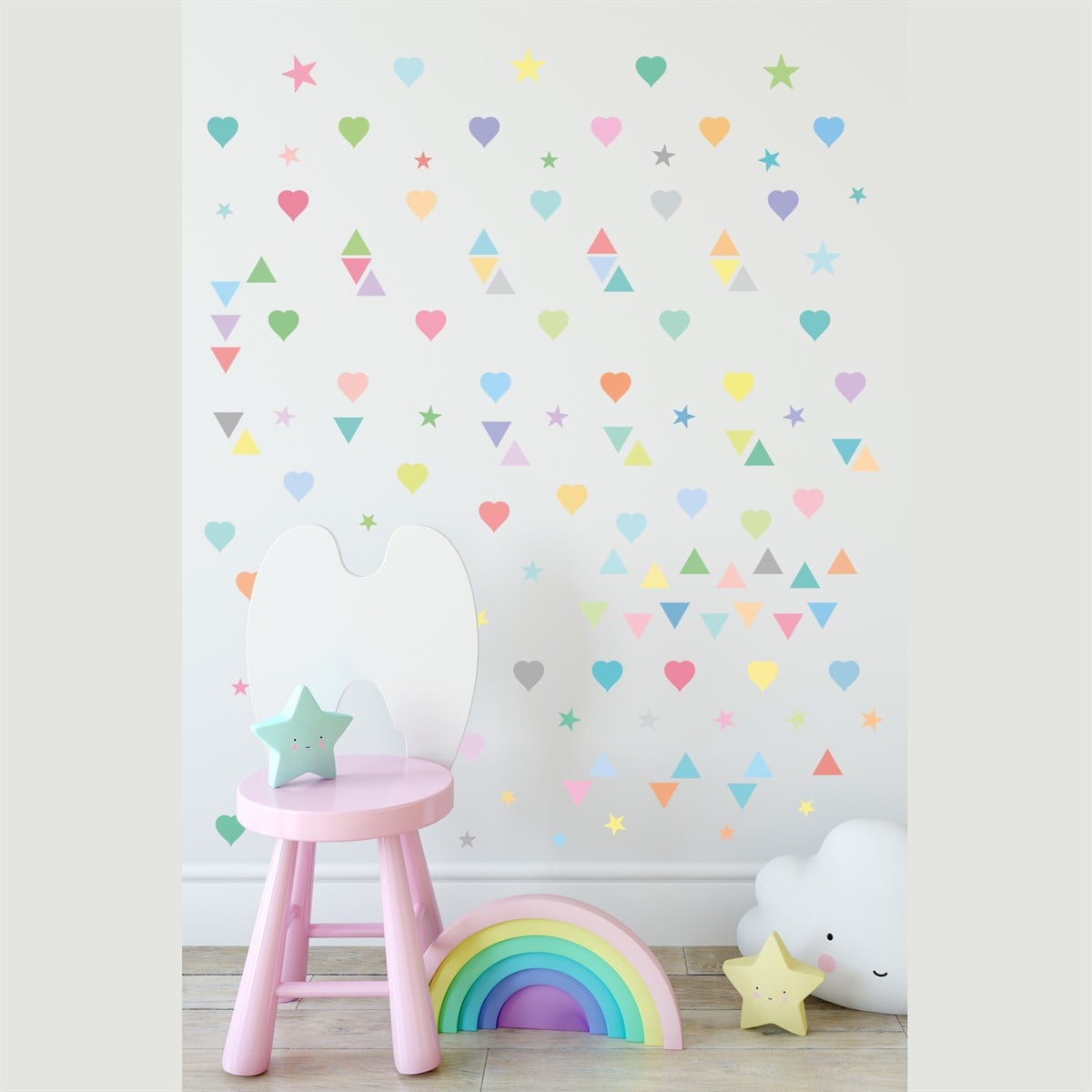 Dekor Loft Pastel Yıldız, Kalp ve Üçgen Çocuk Odası Sticker CS-411