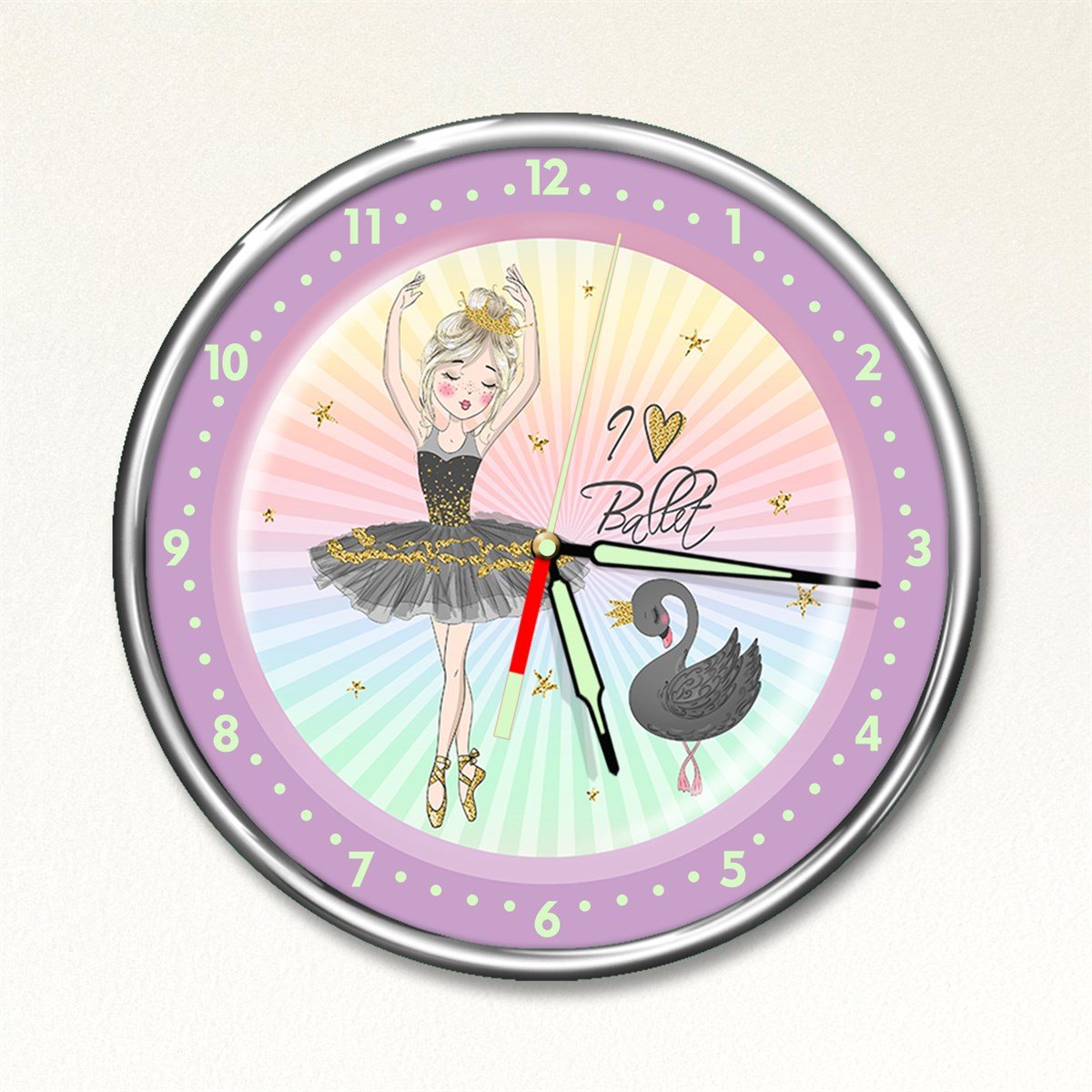 Dekor Loft Premium Gece Parlayan Balerin Çocuk Odası Duvar Saati PFS-1775