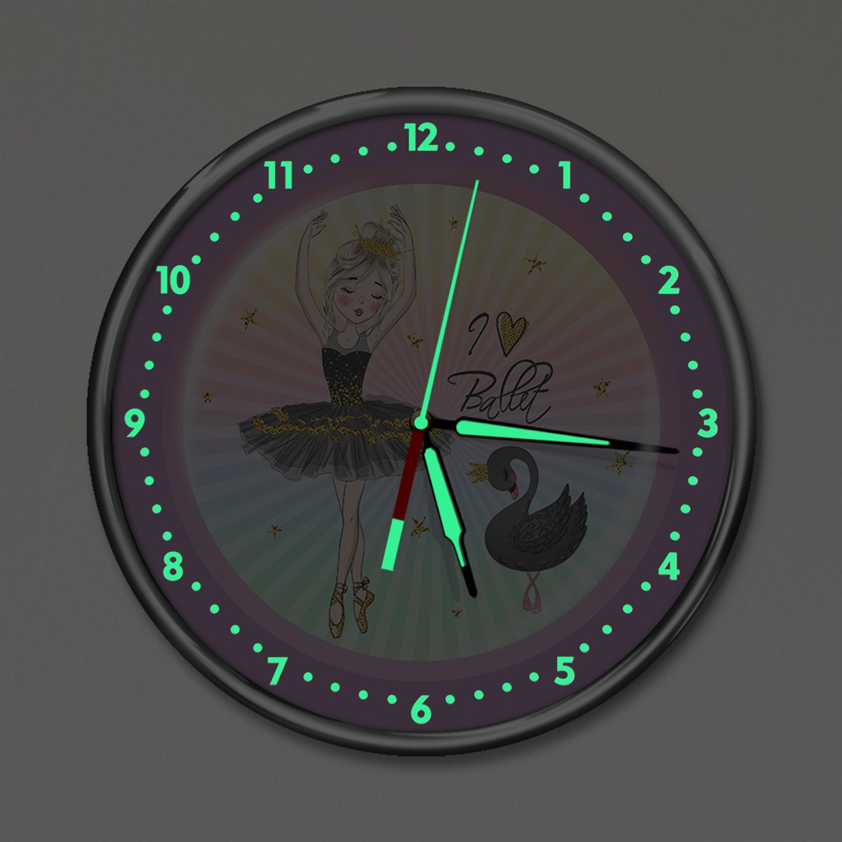 Dekor Loft Premium Gece Parlayan Balerin Çocuk Odası Duvar Saati PFS-1775