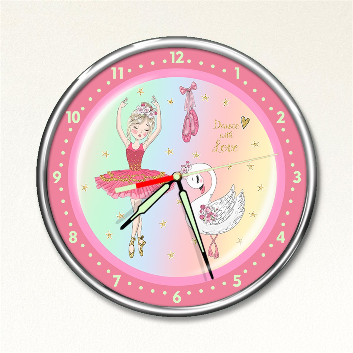 Dekor Loft Premium Gece Parlayan Balerin Çocuk Odası Duvar Saati PFS-1776