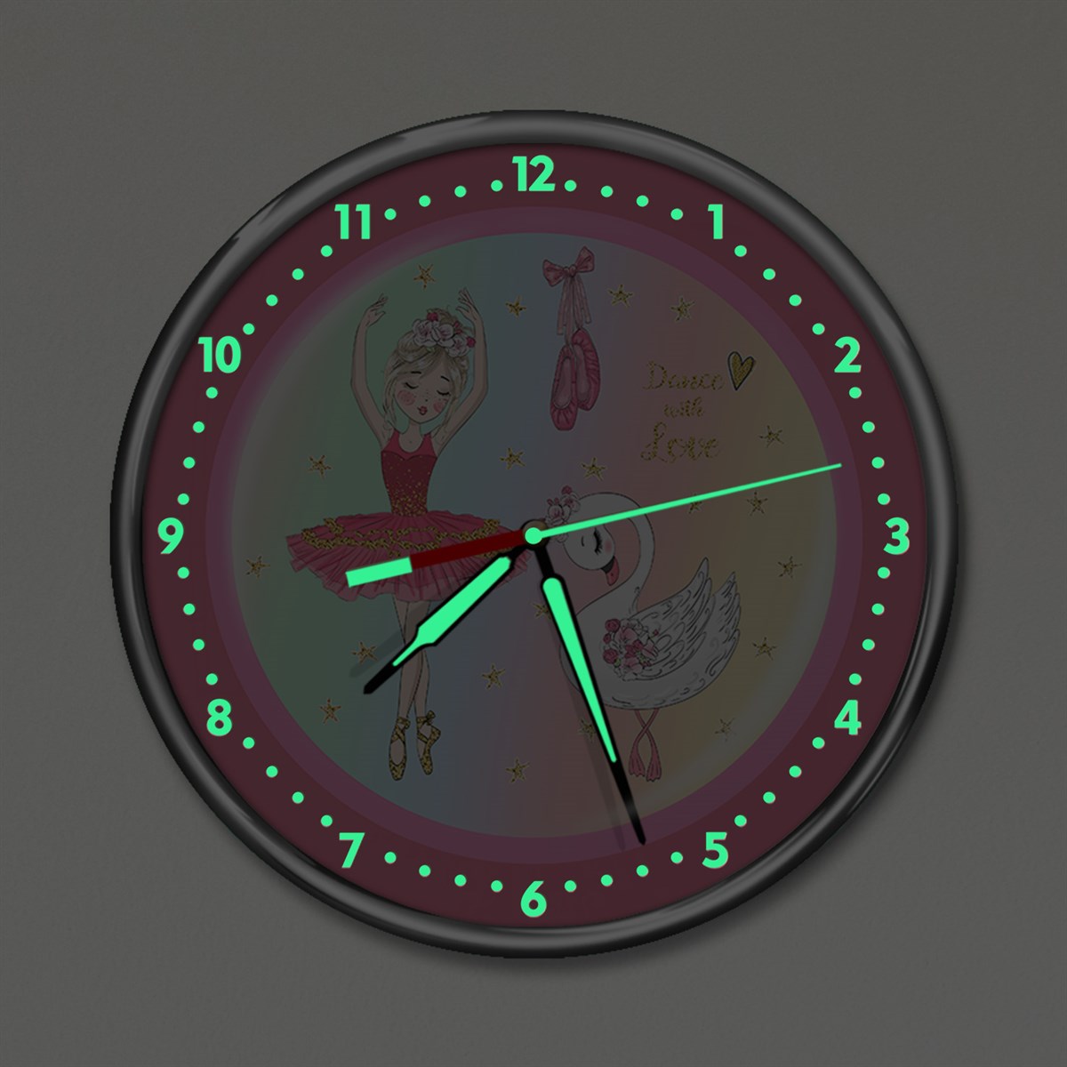 Dekor Loft Premium Gece Parlayan Balerin Çocuk Odası Duvar Saati PFS-1776