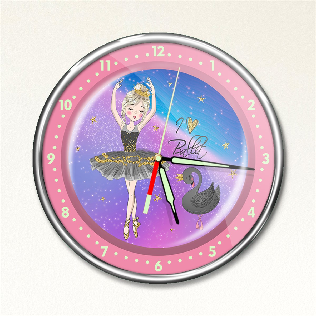 Dekor Loft Premium Gece Parlayan Balerin Çocuk Odası Duvar Saati PFS-1762