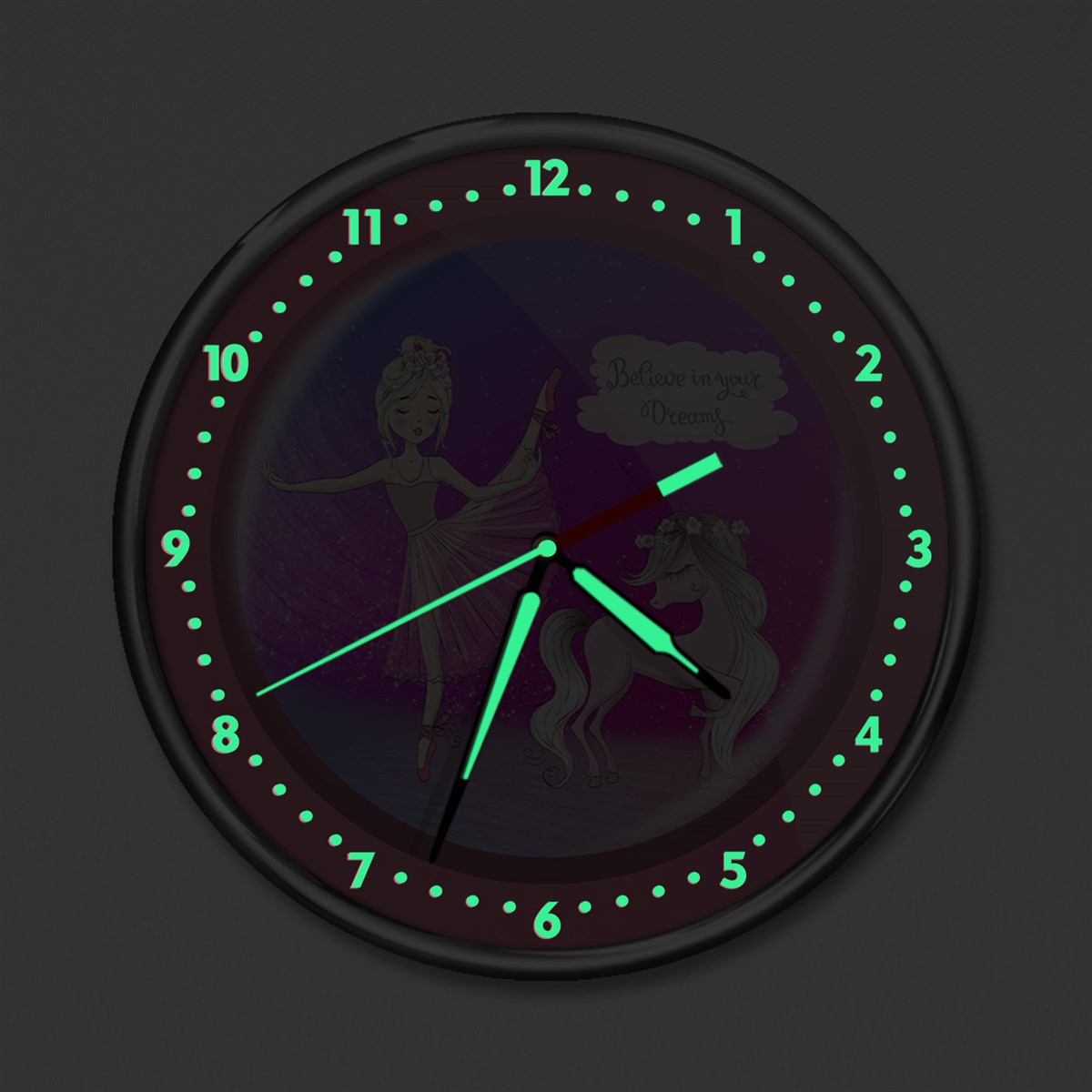 Dekor Loft Premium Gece Parlayan Balerin Çocuk Odası Duvar Saati PFS-1763