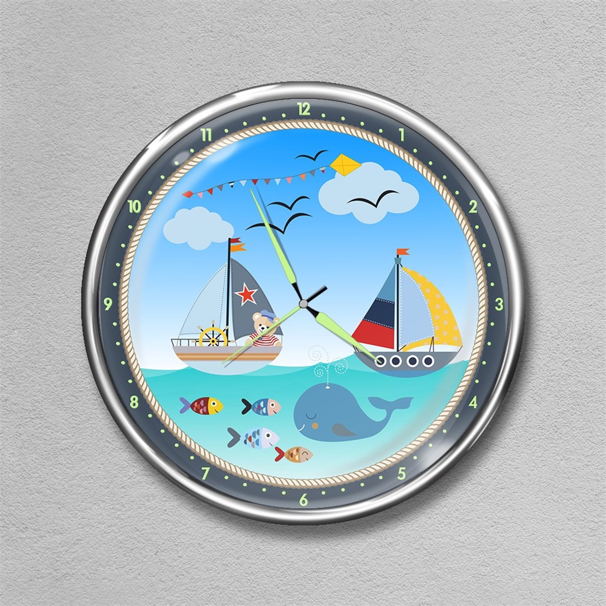 Dekor Loft Premium Gece Parlayan Çocuk Odası Duvar Saati  FS-1534