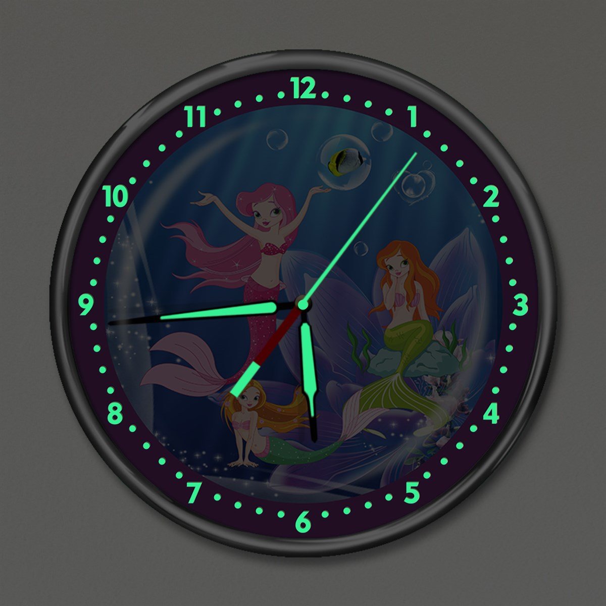 Dekor Loft Premium Gece Parlayan Deniz Kızı Çocuk Odası Duvar Saati PFS-1759