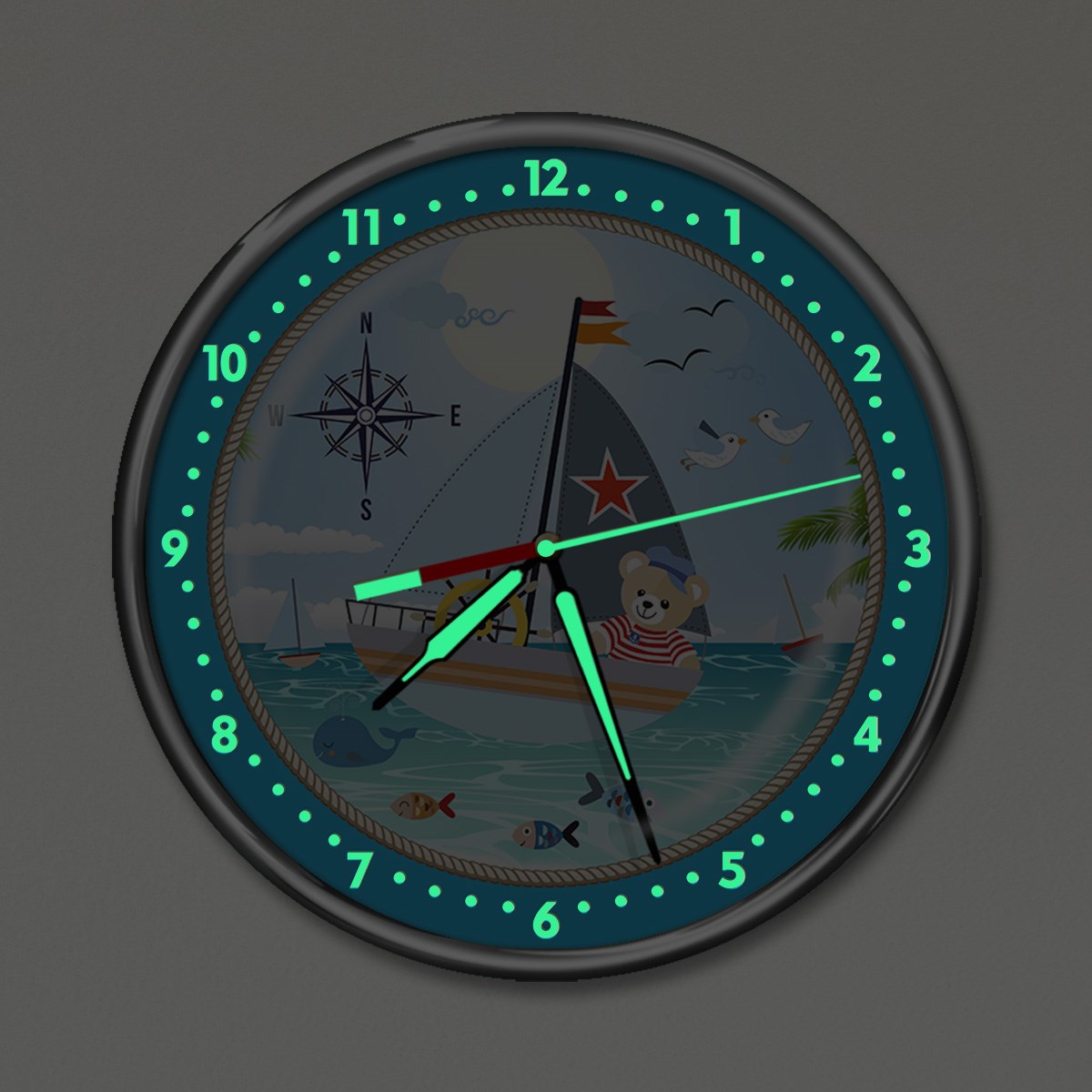 Dekor Loft Premium Gece Parlayan Denizci Çocuk Odası Duvar Saati PFS-1778