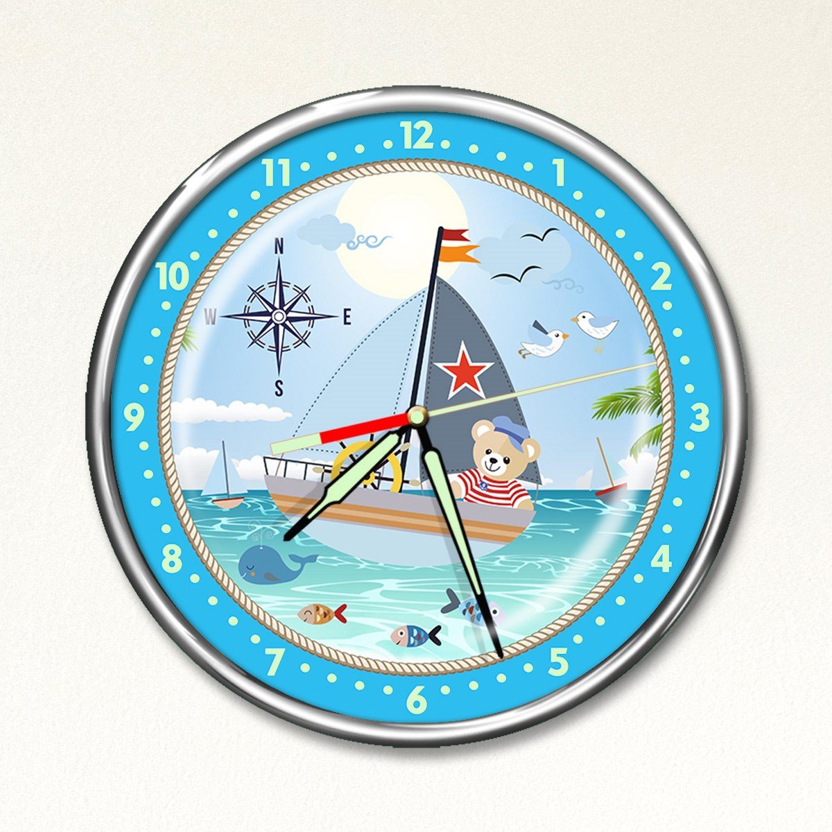 Dekor Loft Premium Gece Parlayan Denizci Çocuk Odası Duvar Saati PFS-1778