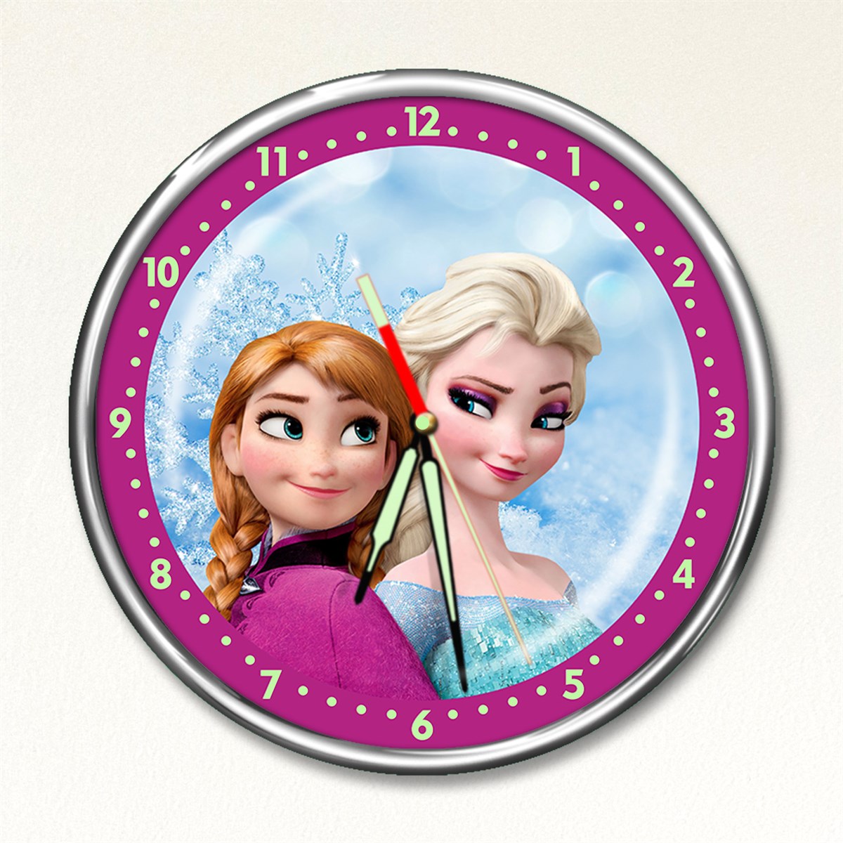 Dekor Loft Premium Gece Parlayan Frozen Elsa Çocuk Odası Duvar Saati PFS-1791