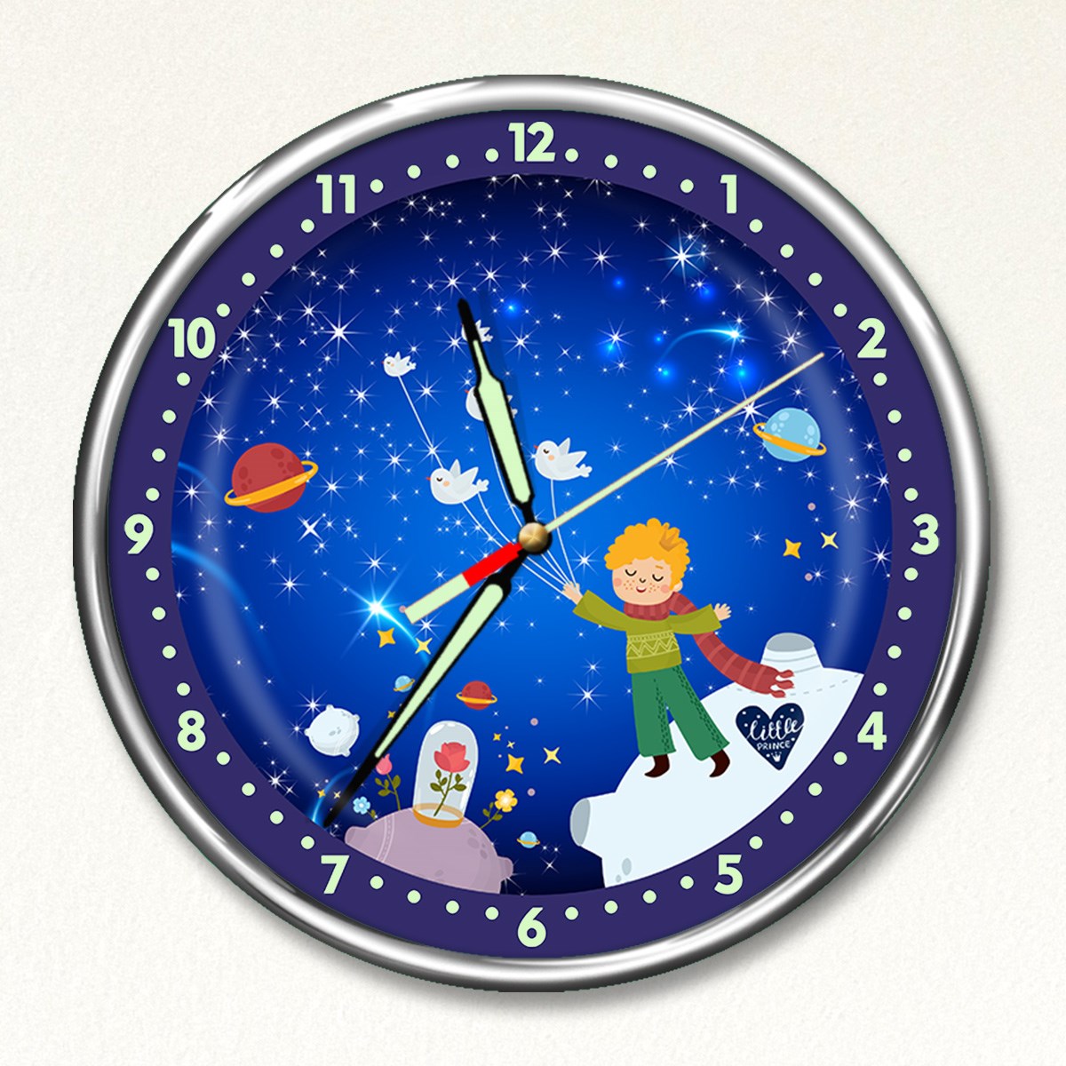 Dekor Loft Premium Gece Parlayan Küçük Prens Çocuk Odası Duvar Saati