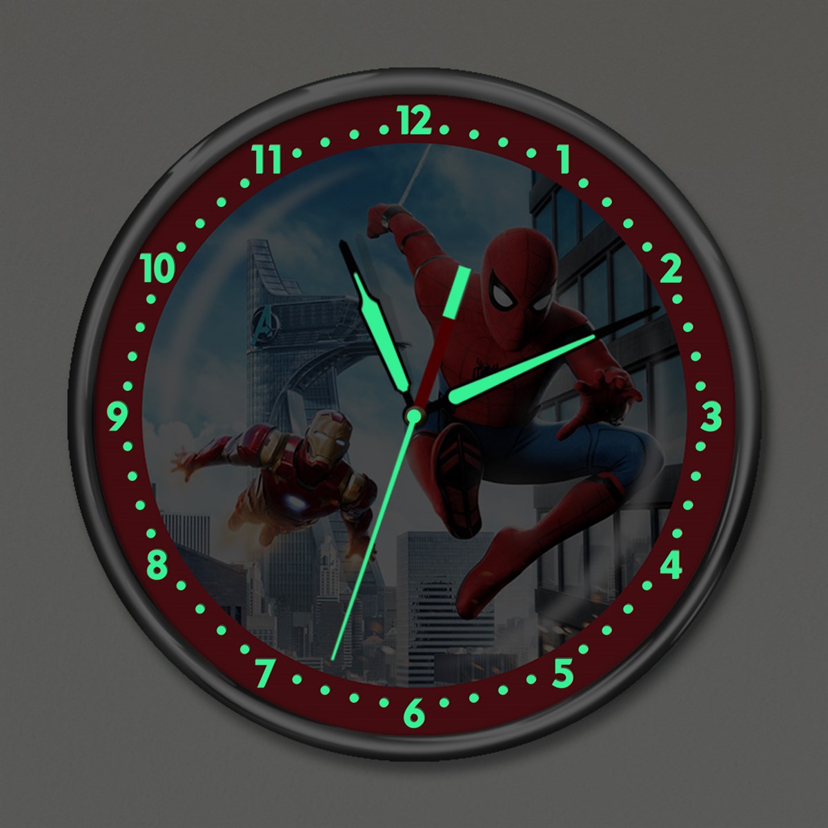 Dekor Loft Premium Gece Parlayan Örümcek Adam Çocuk Odası Duvar Saati PFS-1729