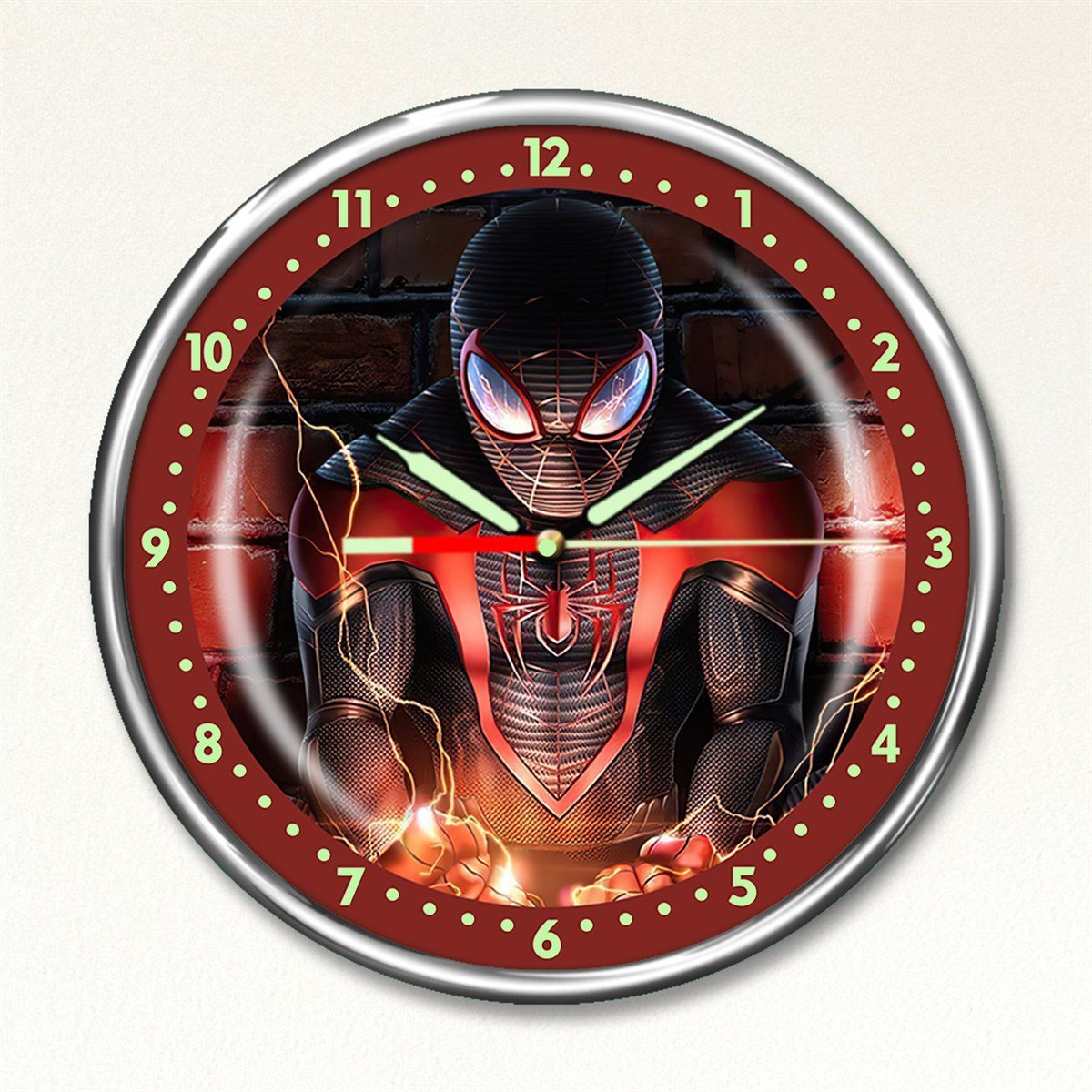 Dekor Loft Premium Gece Parlayan Örümcek Adam Çocuk Odası Duvar Saati PFS-1794