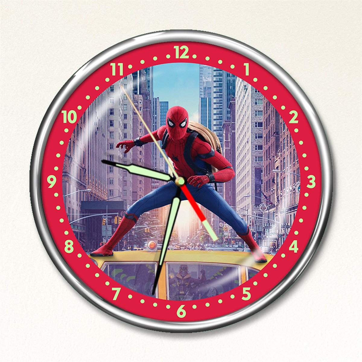 Dekor Loft Premium Gece Parlayan Örümcek Adam Çocuk Odası Duvar Saati PFS-1787