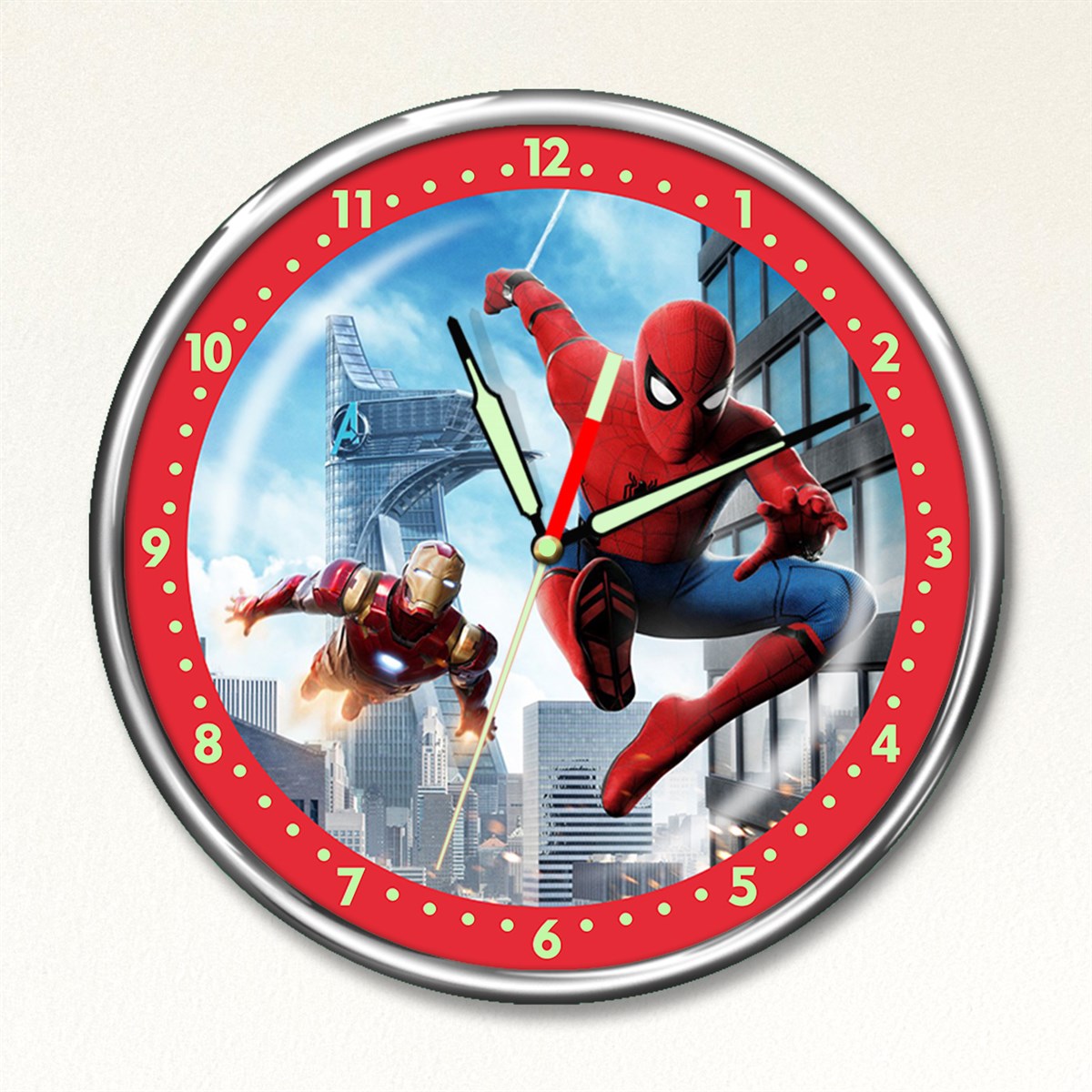 Dekor Loft Premium Gece Parlayan Örümcek Adam Çocuk Odası Duvar Saati PFS-1729