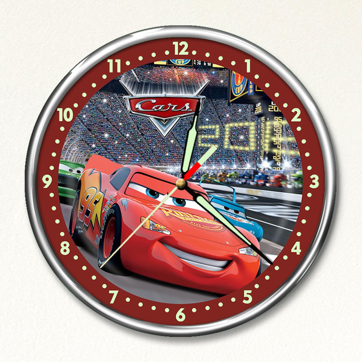 Dekor Loft Premium Gece Parlayan Şimşek McQueen  Çocuk Odası Duvar Saati