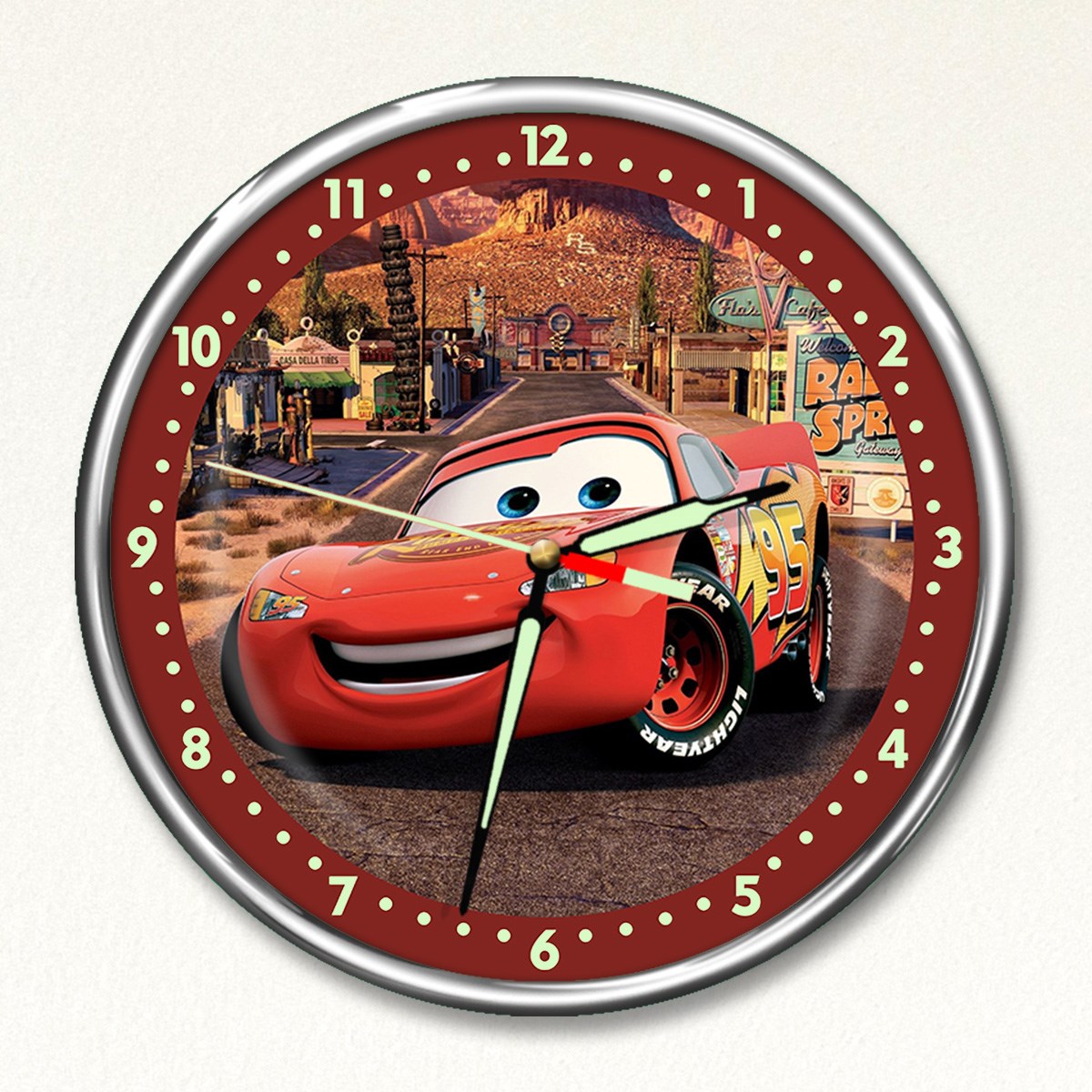 Dekor Loft Premium Gece Parlayan Şimşek McQueen  Çocuk Odası Duvar Saati