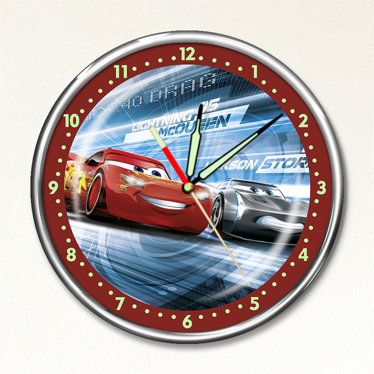 Dekor Loft Premium Gece Parlayan Şimşek McQueen Çocuk Odası Duvar Saati PFS-1701